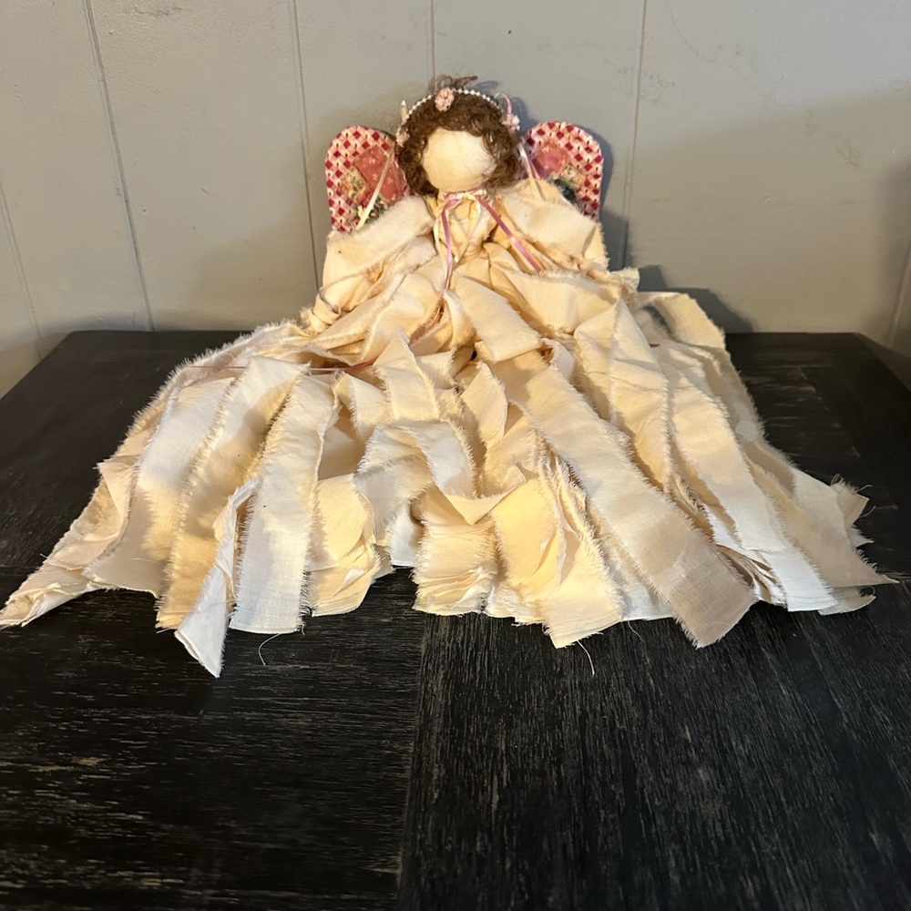 Handmade Angel Doll with Cream Fabric Strips
